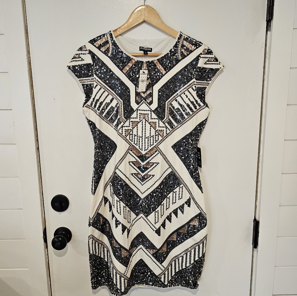 Black and White Geometric Sequin Dress